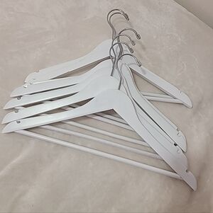 7 White Wooden Hanger Coat Garment Clothes Trouser Suit Wardrobe Wood Hangers